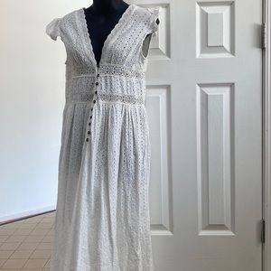 White eyelet button front Maxi Dress